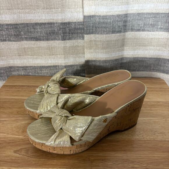 Sam & Libby Gold Metallic Wedges Size 7 - Picture 2 of 8